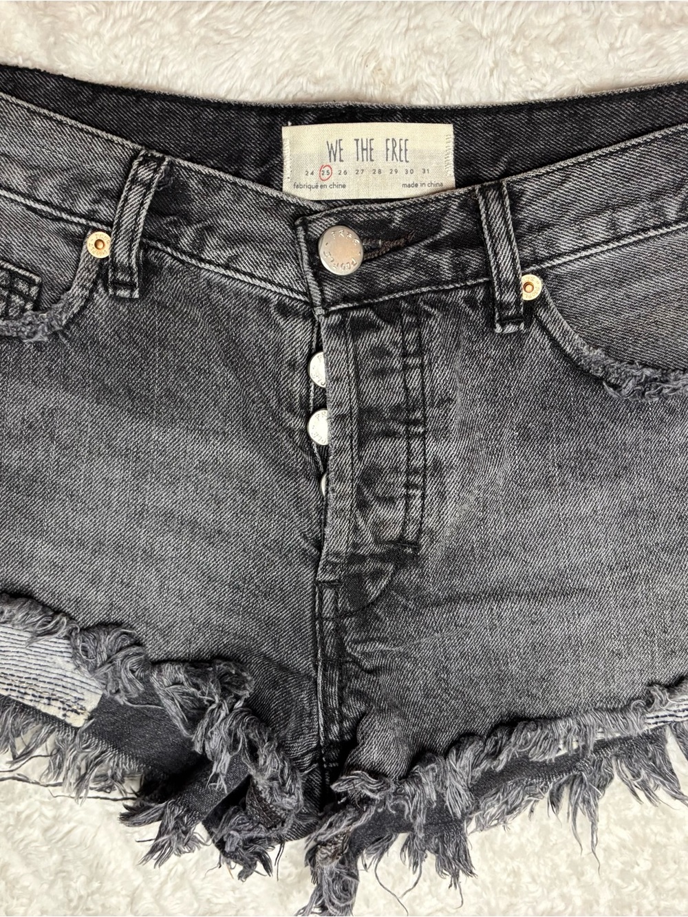 We The Free Washed Black Frayed Denim Shorts